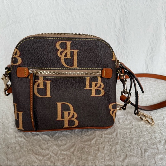 Dooney & Bourke Monogram Domed Brown and Tan Crossbody Bag - Picture 4 of 13